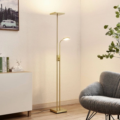 Lindby Lindby Seppa LED stojací lampa, hranatá, mosaz