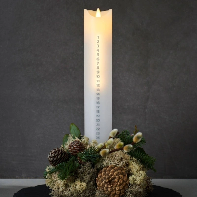 Sirius Svíčka LED Sara Calendar, bílá/stříbrná, výška 29 cm