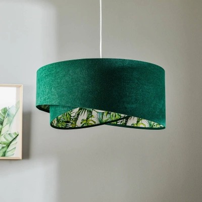Maco Design Závěsná lampa Vivien, zelená s celoplošným květinovým potiskem