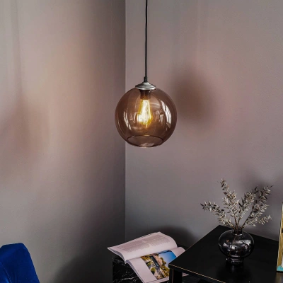 Solbika Lighting Závěsná lampa koule skleněné stínidlo kouřově šedé Ø25cm
