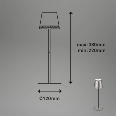 Briloner LED stolní lampa Kiki s baterií 3000K stříbrná