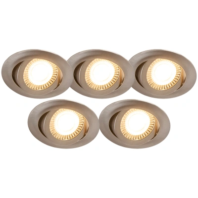 Sada 5 ks moderních ocelových vestavných bodových svítidel včetně LED 3-stupňově stmívatelné - Mio
